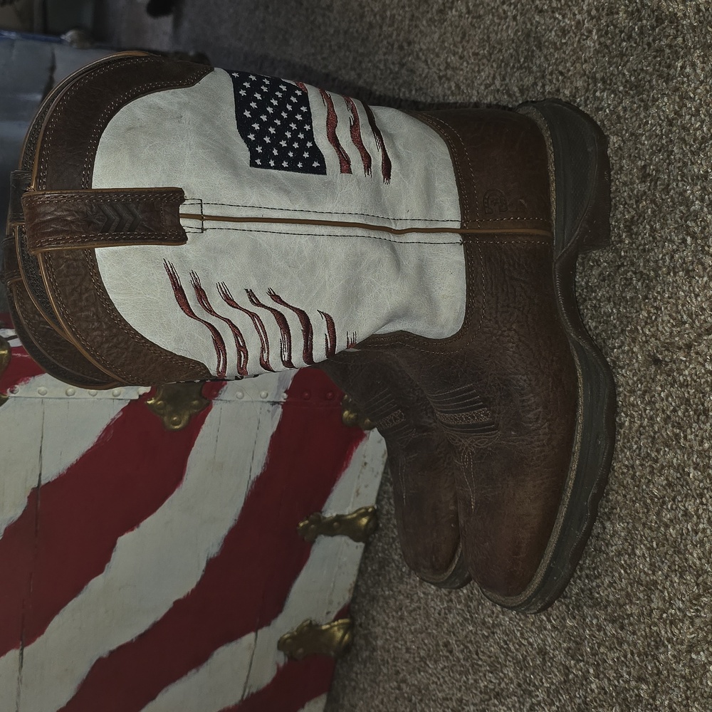 Womens 11" Flag Embroidery Bay Brown Boots Distressed Flag - Picture 3 of 11